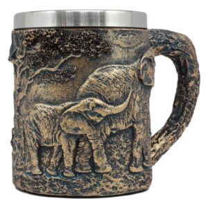 Ebros Animal Totem Spirit Safari Elephant And Calf Family Mug Textured With Rustic Textured Tree Bark Design In Painted Bronze Finish 12oz Drink Beer Stein Tankard Coffee Cup (Elephant Family)