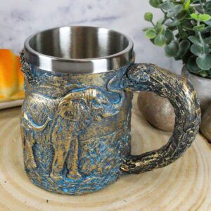 Ebros Animal Totem Spirit Safari Elephant And Calf Family Mug Textured With Rustic Textured Tree Bark Design In Painted Bronze Finish 12oz Drink Beer Stein Tankard Coffee Cup (Elephant Family)