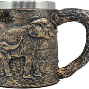 Ebros Animal Totem Spirit Safari Elephant And Calf Family Mug Textured With Rustic Textured Tree Bark Design In Painted Bronze Finish 12oz Drink Beer Stein Tankard Coffee Cup (Elephant Family)