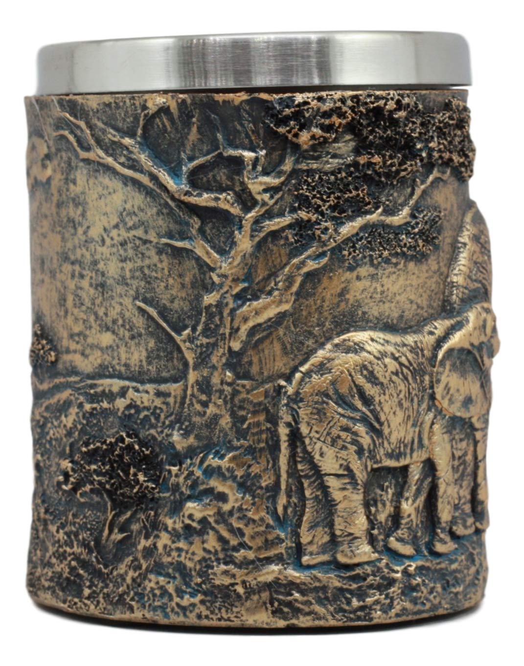 Ebros Animal Totem Spirit Safari Elephant And Calf Family Mug Textured With Rustic Textured Tree Bark Design In Painted Bronze Finish 12oz Drink Beer Stein Tankard Coffee Cup (Elephant Family)