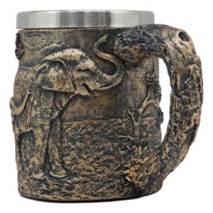 Ebros Animal Totem Spirit Safari Elephant And Calf Family Mug Textured With Rustic Textured Tree Bark Design In Painted Bronze Finish 12oz Drink Beer Stein Tankard Coffee Cup (Elephant Family)