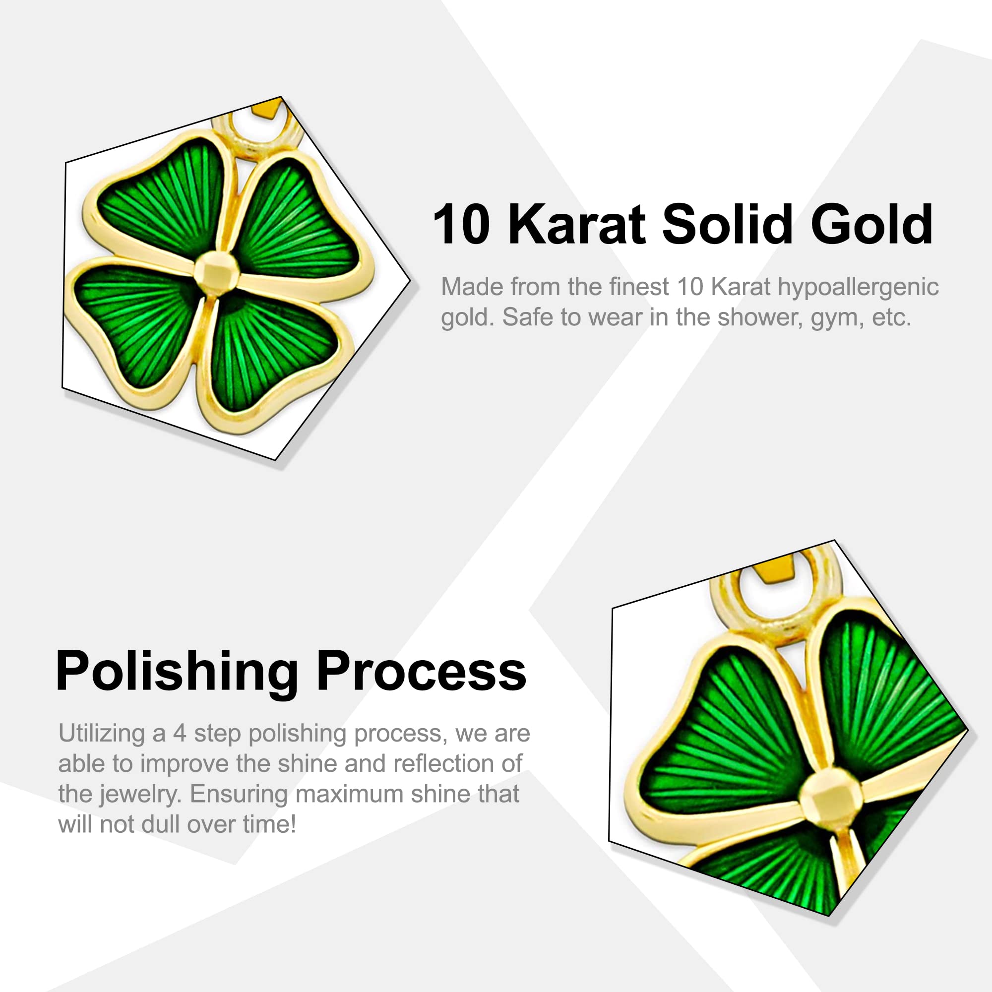 Gold Four Leaf Clover Charm - 10 Karat Solid Gold - Shamrock Pendant - Good Luck Charm Necklace - Irish Shamrock (Style 2)