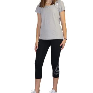 Reebok Womens Fitted Marled Basic T-Shirt, Grey, Large