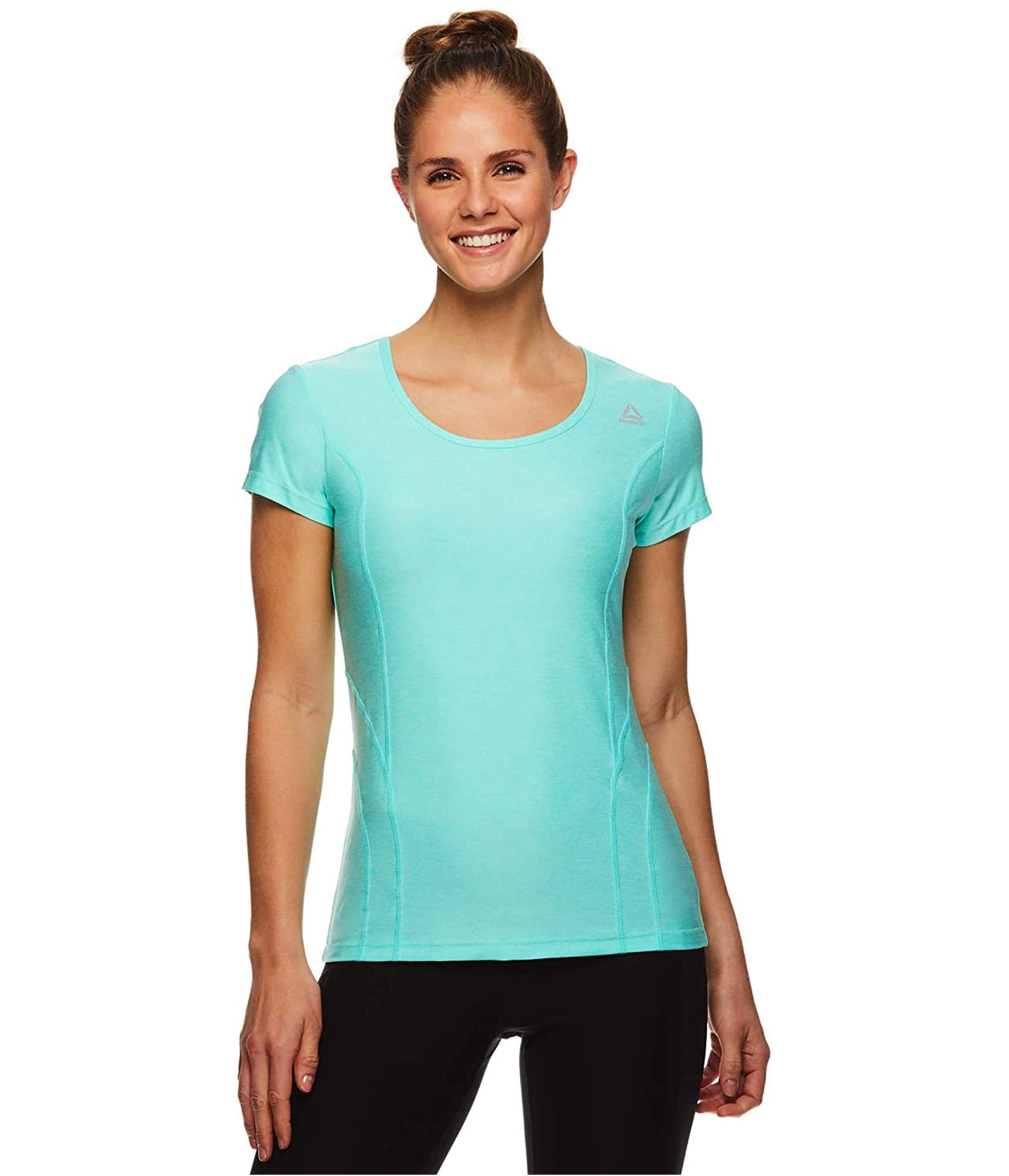 Reebok Womens Fitted Marled Basic T-Shirt, Green, Large