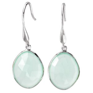 rhodium over 925 sterling silver faceted aqua chalcedony dangle earrings- 13x11mm