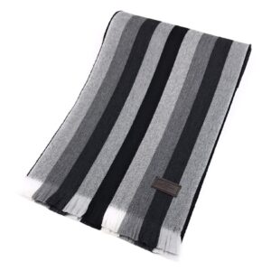 Hickey Freeman Striped Australian Merino Scarf for Men – Ultra-Soft Lightweight Men’s Winter Scarves, 70-Inches x 10-Inches, Black and Grey Multi Stripe