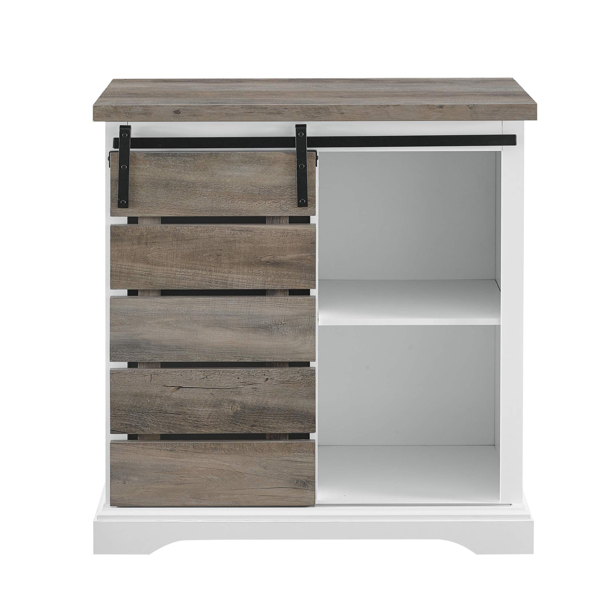 Walker Edison Willa Modern Farmhouse Sliding Single Slat Door Storage Console, 32 Inch, White and Grey Wash