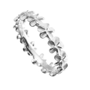 Aloha Jewelry Company 925 Sterling Silver Plumeria Flower Eternity Wedding Engagement Band Stackable Promise Ring, Nickle Free Hypoallergenic for Sensitive Skin, with Gift Box (4.5, Silver)