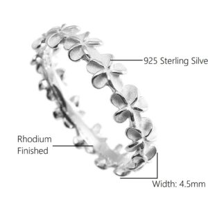 Aloha Jewelry Company 925 Sterling Silver Plumeria Flower Eternity Wedding Engagement Band Stackable Promise Ring, Nickle Free Hypoallergenic for Sensitive Skin, with Gift Box (4.5, Silver)