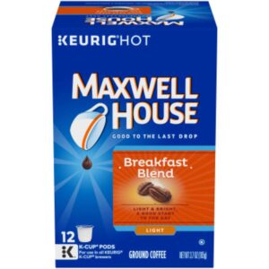 maxwell house breakfast blend ground coffee, light roast k-cup pods 12 count (pack of 1)