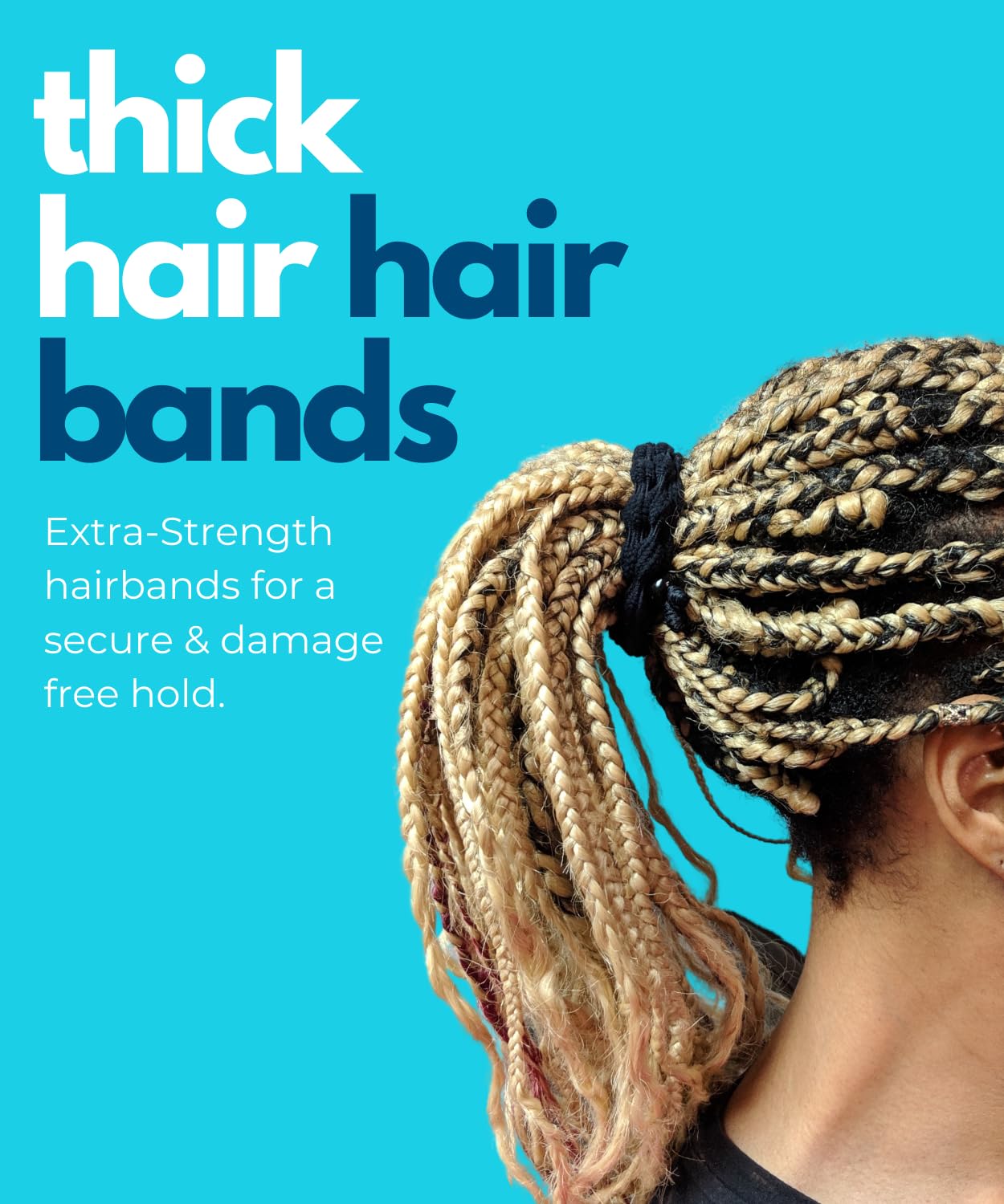 Bunzee Bands Large Hair Band for Thick, Curly, Natural Hair - Cushioned No Damage Hair Ties Ideal For Braids, Pineapple Hair - Afro Puff Ponytail Holder - Adjustable, Extra Stretchy (Black 2Pk)