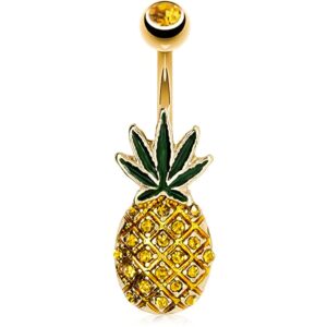 pierce2go gold pineapple & weed marijuana belly button ring - 14g surgical steel pineapple belly button ring - belly button rings piercing for women – 7/16”