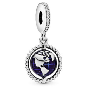 pandora jewelry spinning globe dangle cubic zirconia charm in sterling silver, no box