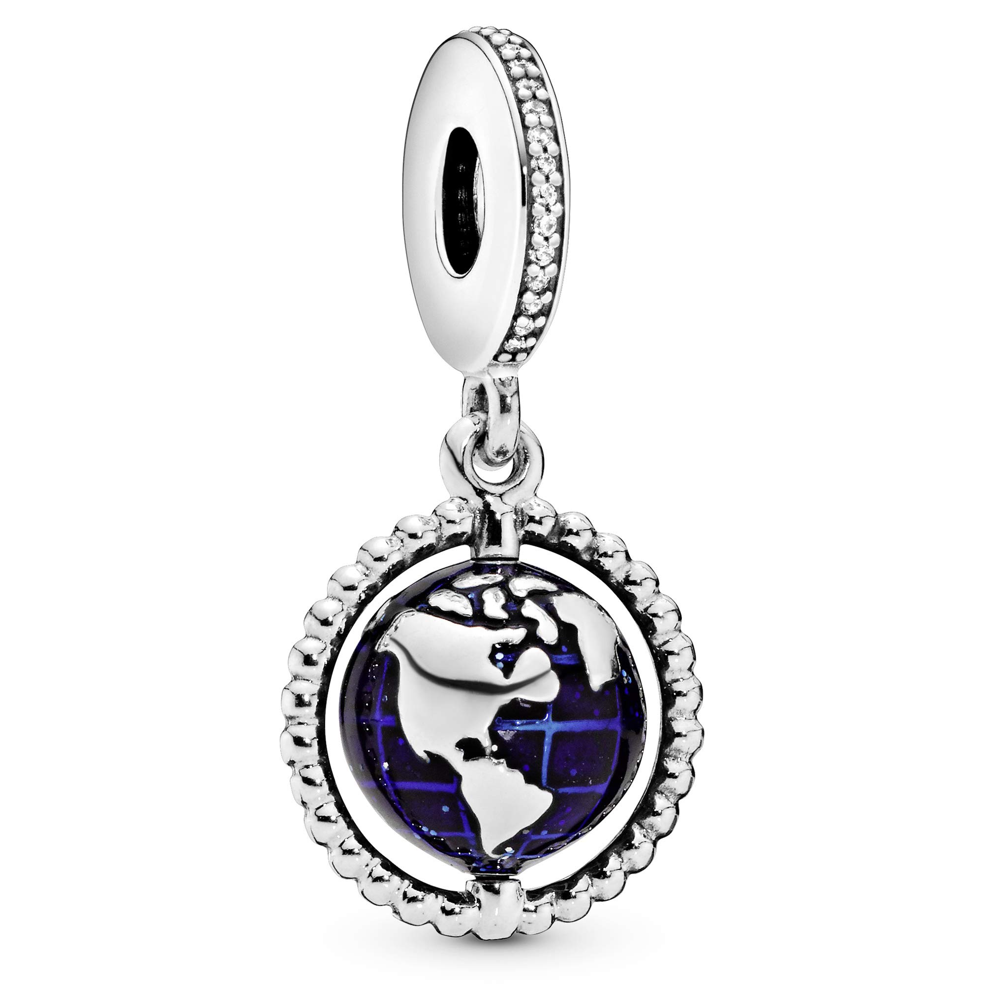 Pandora Jewelry Spinning Globe Dangle Cubic Zirconia Charm in Sterling Silver, No Box