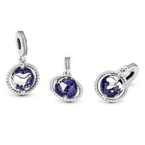 Pandora Jewelry Spinning Globe Dangle Cubic Zirconia Charm in Sterling Silver, No Box