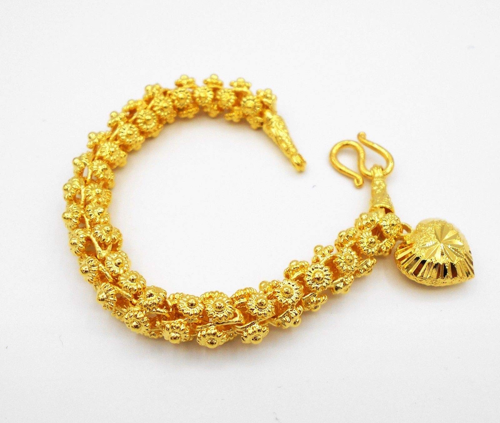 Heart Pikun Flower Lai Thai Gold Plated Bangle 22k 24k Thai Baht Yellow Gold Filled Bracelet Jewelry Women