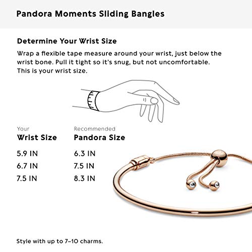 Pandora Moments 14k Rose Gold-Plated Slider Bangle - Charm Bracelet for Women - Compatible Moments Charms - Features Rose & Cubic Zirconia- Gift for Her - 7.5"