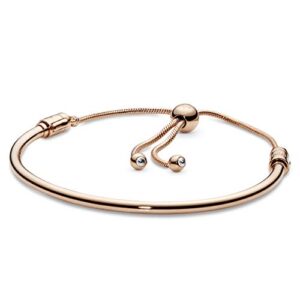 pandora moments 14k rose gold-plated slider bangle - charm bracelet for women - compatible moments charms - features rose & cubic zirconia- gift for her - 7.5"