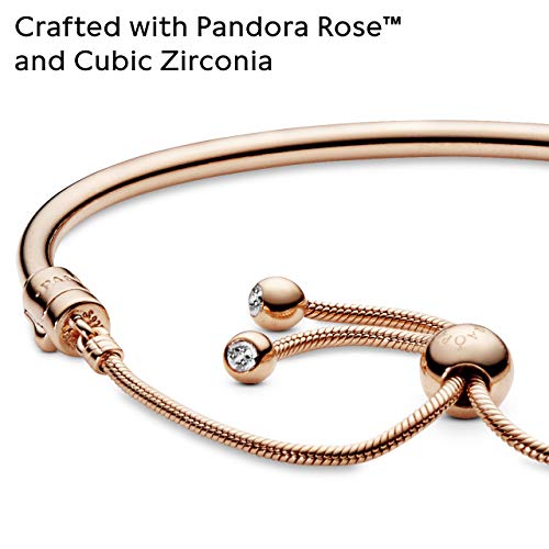 Pandora Moments 14k Rose Gold-Plated Slider Bangle - Charm Bracelet for Women - Compatible Moments Charms - Features Rose & Cubic Zirconia- Gift for Her - 7.5"