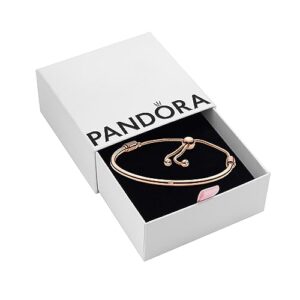 Pandora Moments 14k Rose Gold-Plated Slider Bangle - Charm Bracelet for Women - Compatible Moments Charms - Features Rose & Cubic Zirconia- Gift for Her - 7.5"