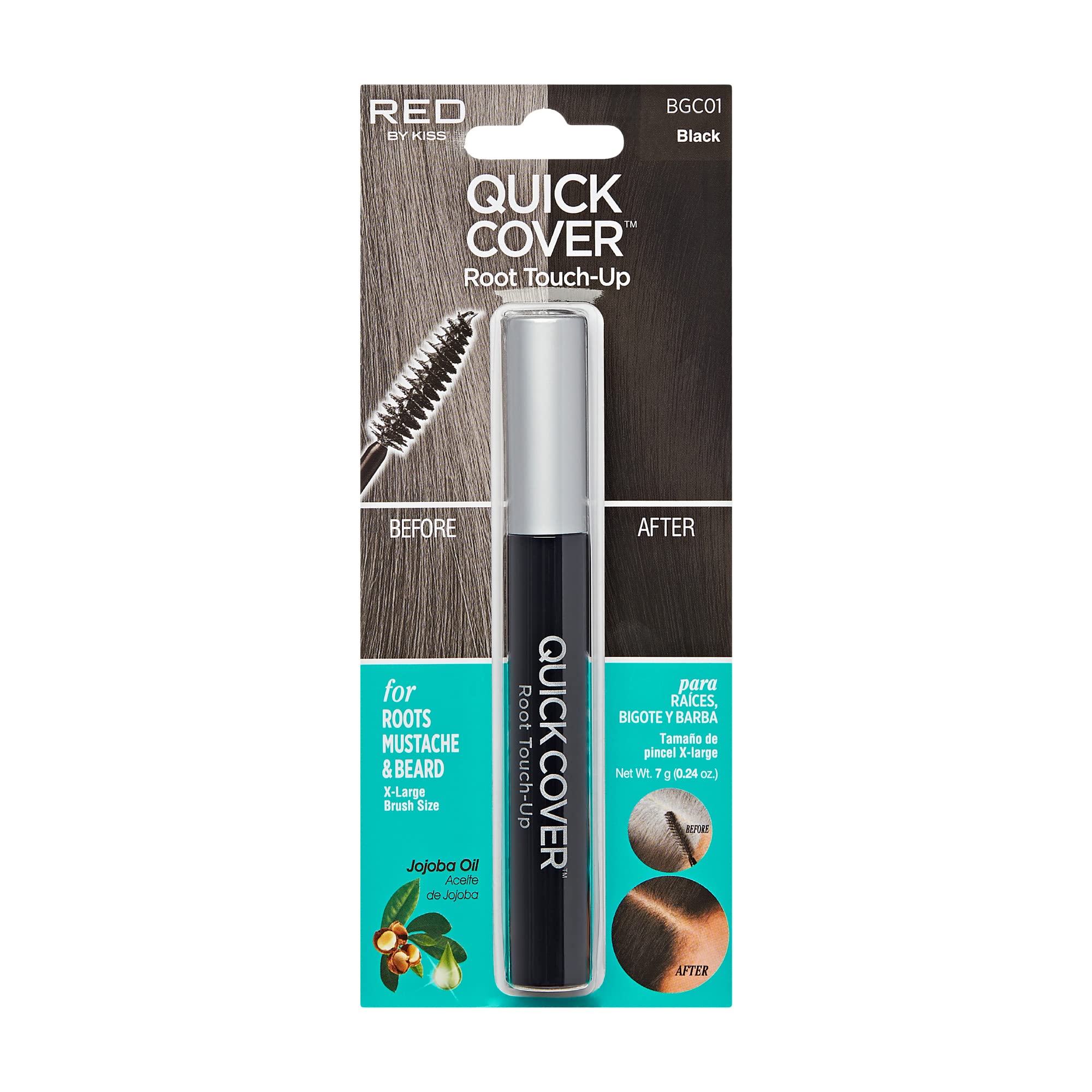 RED by KISS Quick Cover Root Touch Up Rescue, Mascara Natural Water-Resistant Temporary Gray Concealer Cover Up Brush for Hair Mustache & Beard (Black)