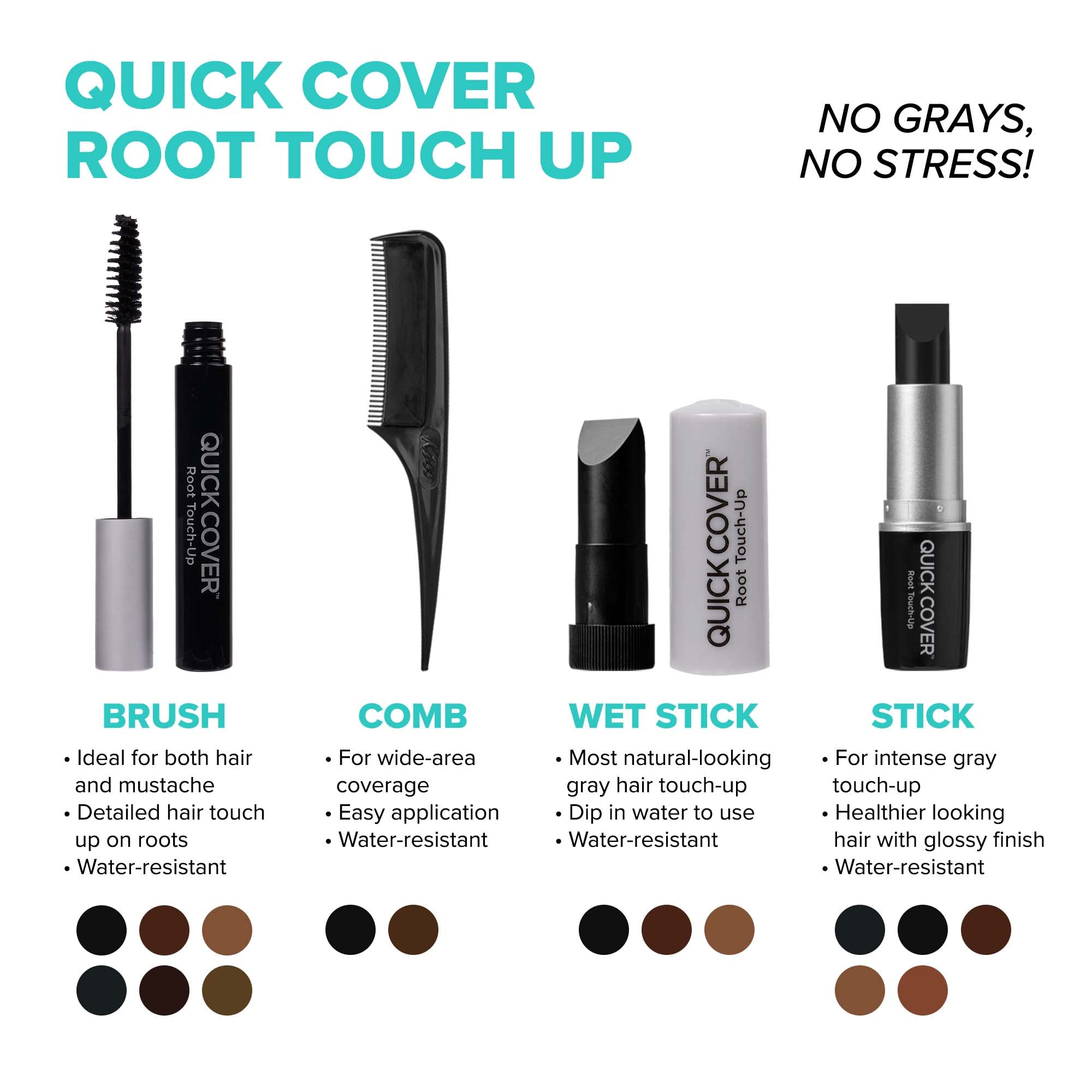 RED by KISS Quick Cover Root Touch Up Rescue, Mascara Natural Water-Resistant Temporary Gray Concealer Cover Up Brush for Hair Mustache & Beard (Black)