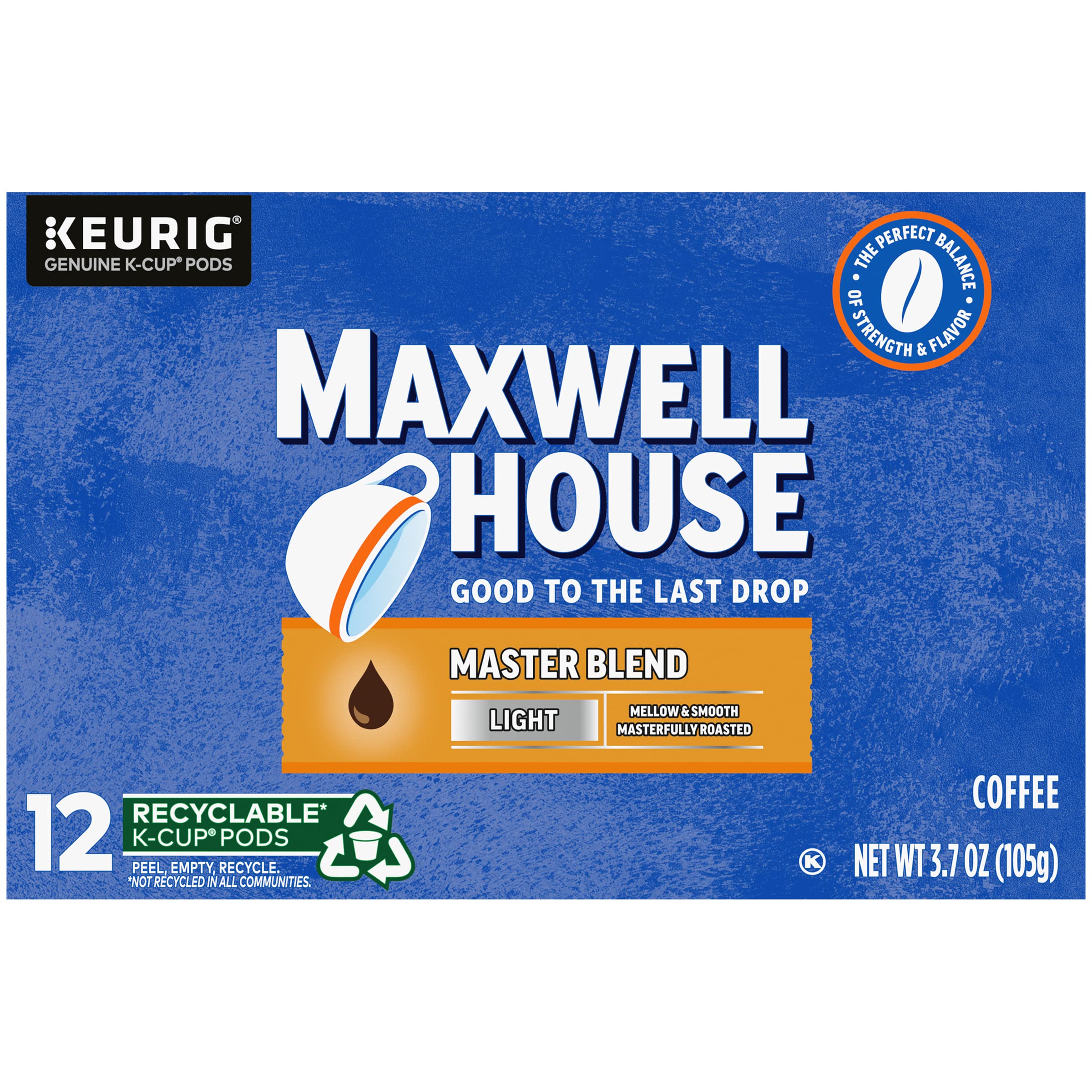 Maxwell House Master Blend Coffee, Light Roast K-Cup Packs, 12 count Box (Pack of 6)