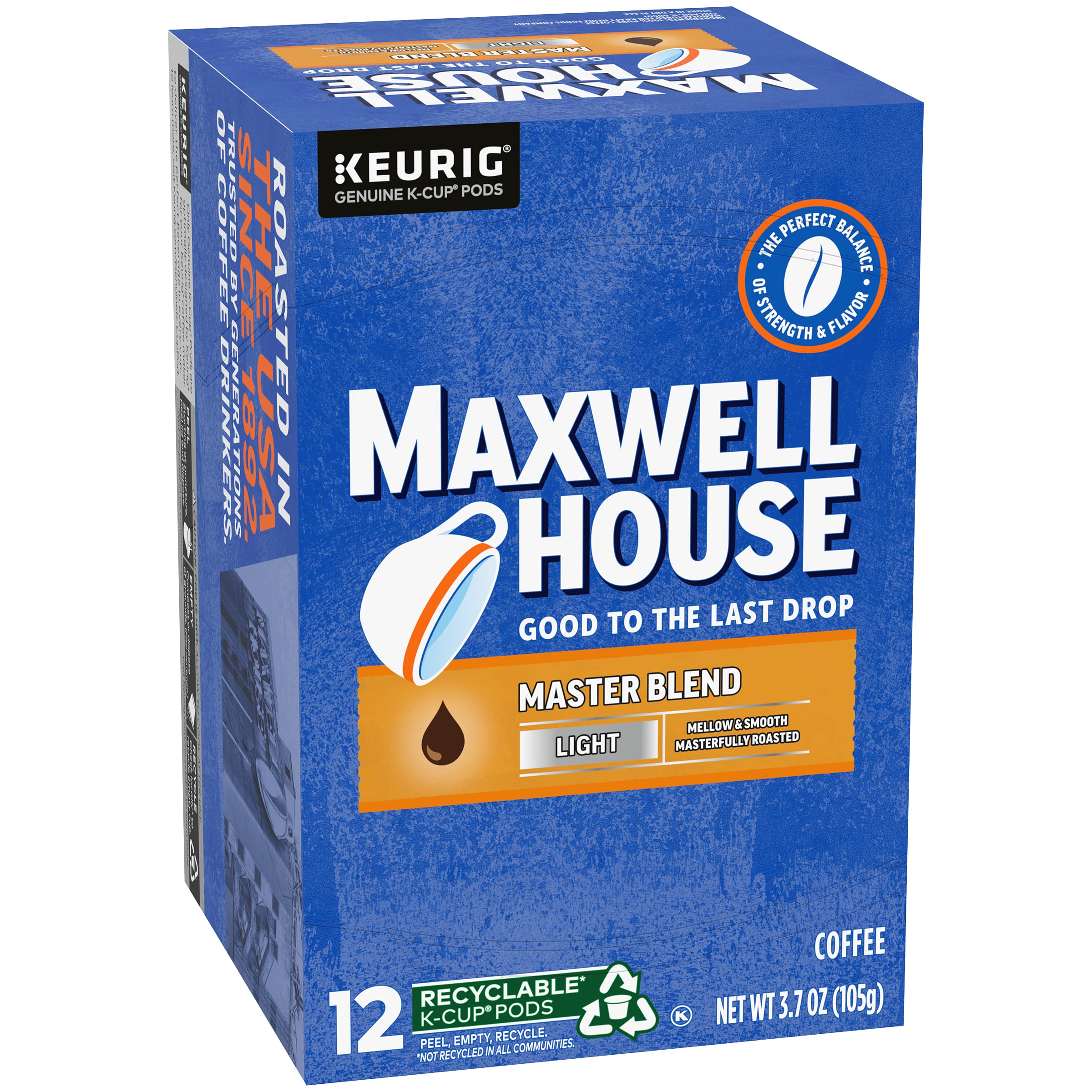 Maxwell House Master Blend Coffee, Light Roast K-Cup Packs, 12 count Box (Pack of 6)