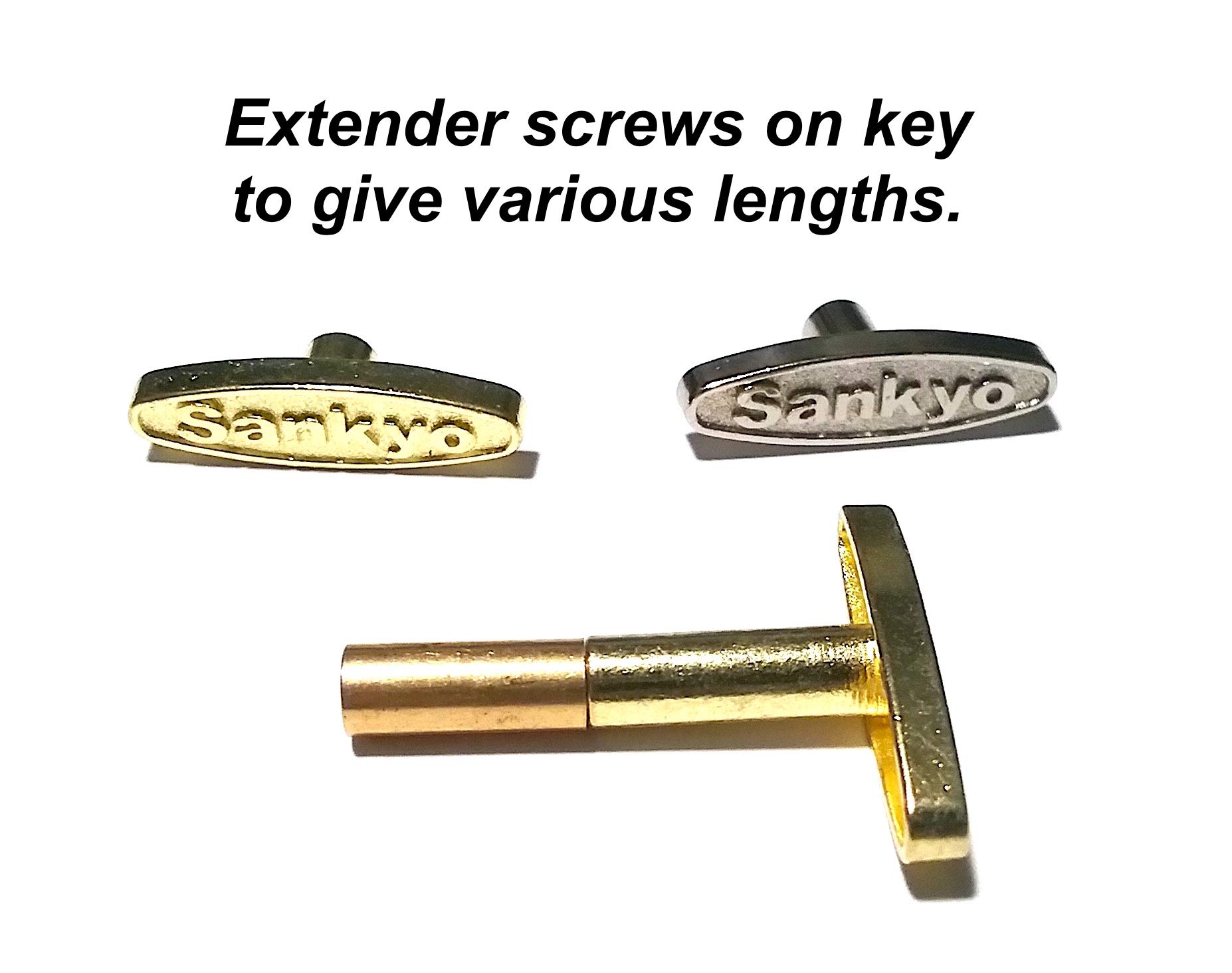 Odyssey Online Music Box Winding Key Set Short to Long - - Three Keys with 1/2 Inch Extender - - Gold and Silver - - 1/4, 1/2, 3/4 inch Plus Extension - - Best Choice - - Winder Winding Long Keys