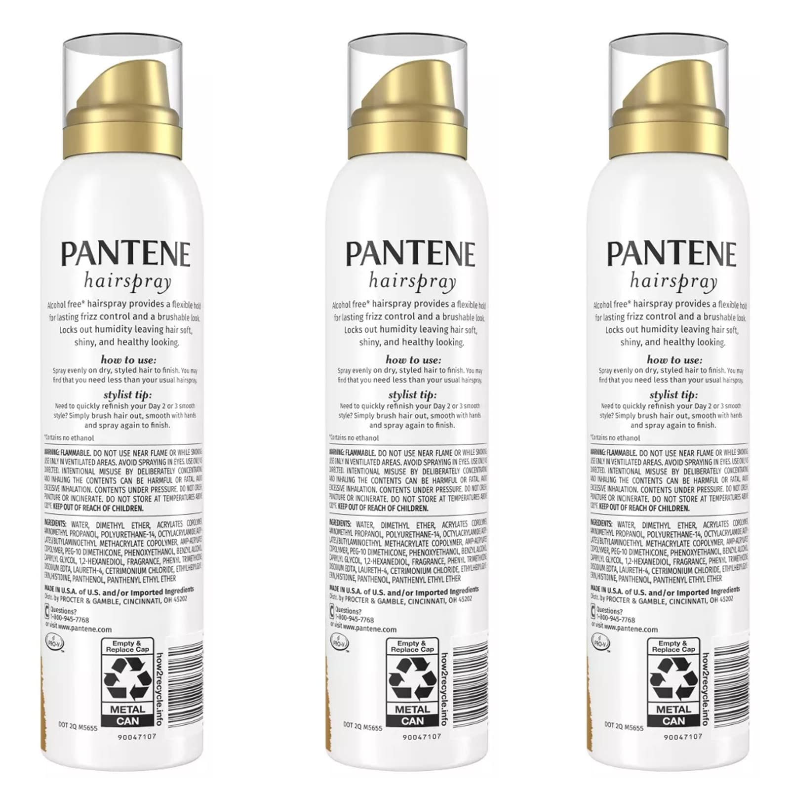 Pantene Hairspray, Smooth & Soft Finish, Pro-V Level 3 Airspray, Humidity Resistant, 7 Oz, Pack of 3