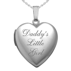 picturesongold.com sterling silver 'daddy's little girl' heart locket pendant necklace - 3/4 inch x 3/4 inch (locket + photo)