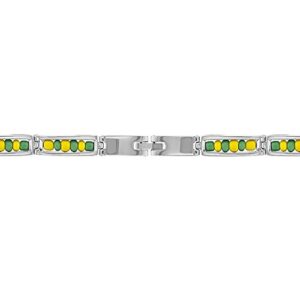 Stainless Steel Unisex Link Wristband Inside Green and Yellow Beaded Babalawo Orula Bracelet 7" - Babalawo Orula Unisex Bracelet