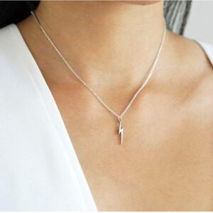 Artmiss Lightning Bolt Pendant Necklace Women Simple Charm Bar Choker Chain Jewelry for Women (Silver)