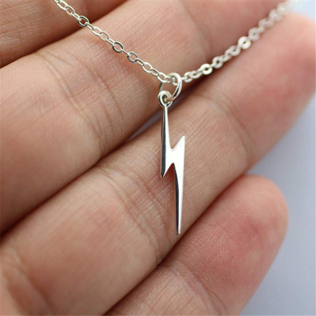 Artmiss Lightning Bolt Pendant Necklace Women Simple Charm Bar Choker Chain Jewelry for Women (Silver)