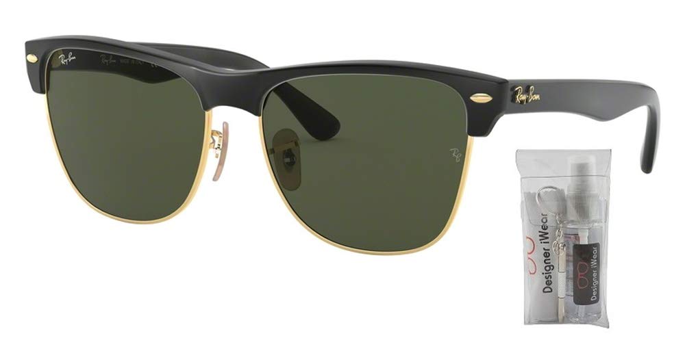 Ray-Ban RB4175 CLUBMASTER OVERSIZED 877 57M Demishiny Black/Arista/Crystal Green Square Sunglasses For Men For Women (OVERSIZED)+ BUNDLE with Designer iWear Eyewear Kit