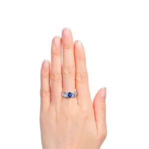 Rylos Rings for Women Sterling Silver Angel Wing Ring 7X5MM Gemstone & Diamonds September Blue Star Sapphire Jewelry for Women Size 8