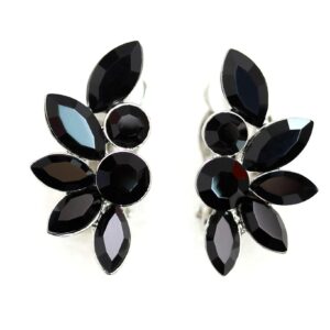 Faship Gorgeous Black Floral Clip On Style Earrings - Black