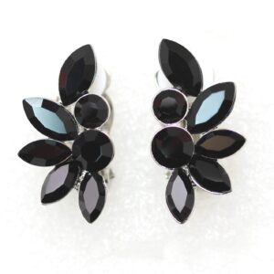 Faship Gorgeous Black Floral Clip On Style Earrings - Black