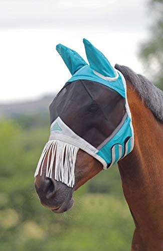 FINE MESH FLY MASK with NOSE FRINGE (Pony, Teal)