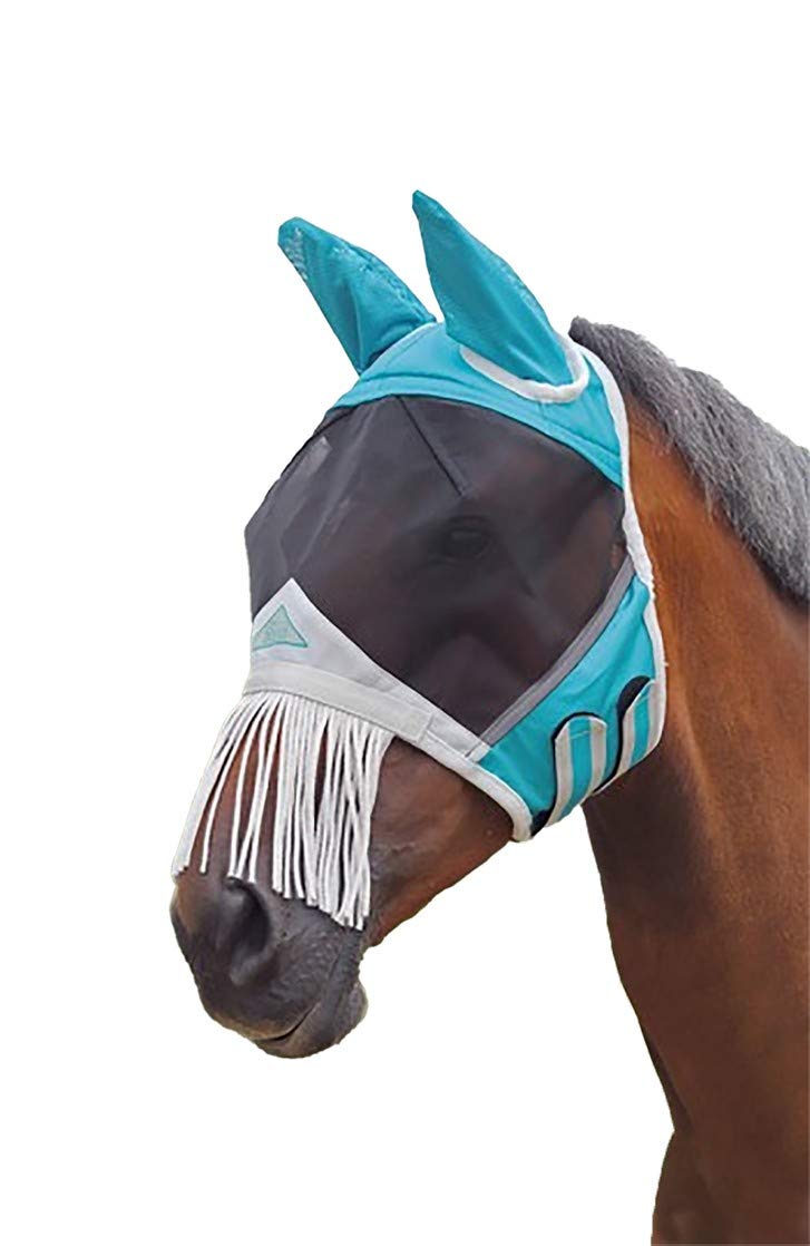 FINE MESH FLY MASK with NOSE FRINGE (Pony, Teal)