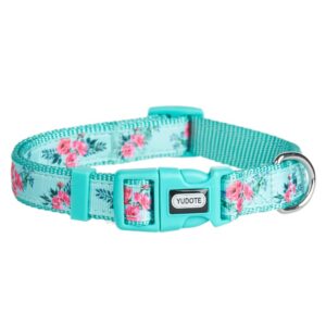 yudote floral dog collars adjustable nylon collar with quick release buckle for female & male dogs, green,large