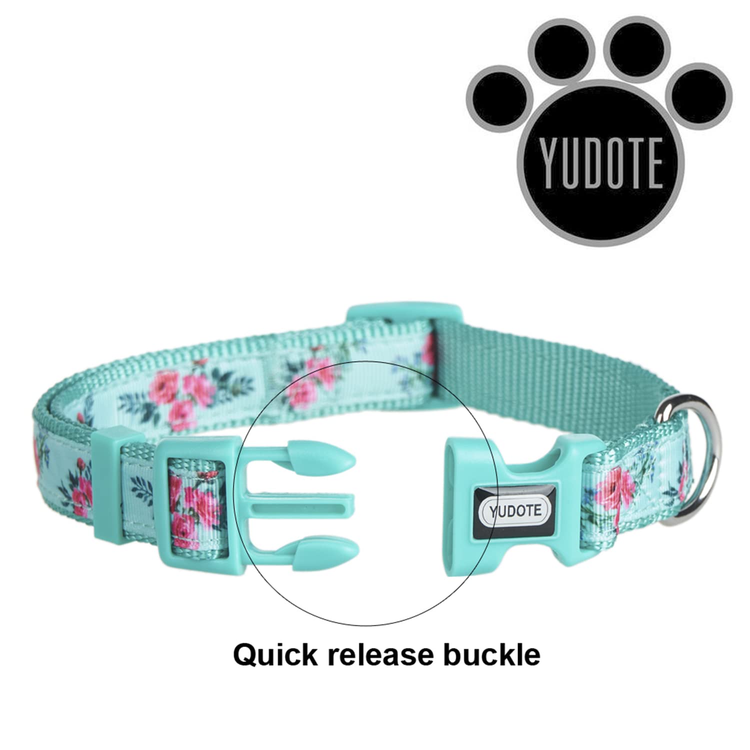 YUDOTE Floral Dog Collars Adjustable Nylon Collar with Quick Release Buckle for Female & Male Dogs, Green,Large