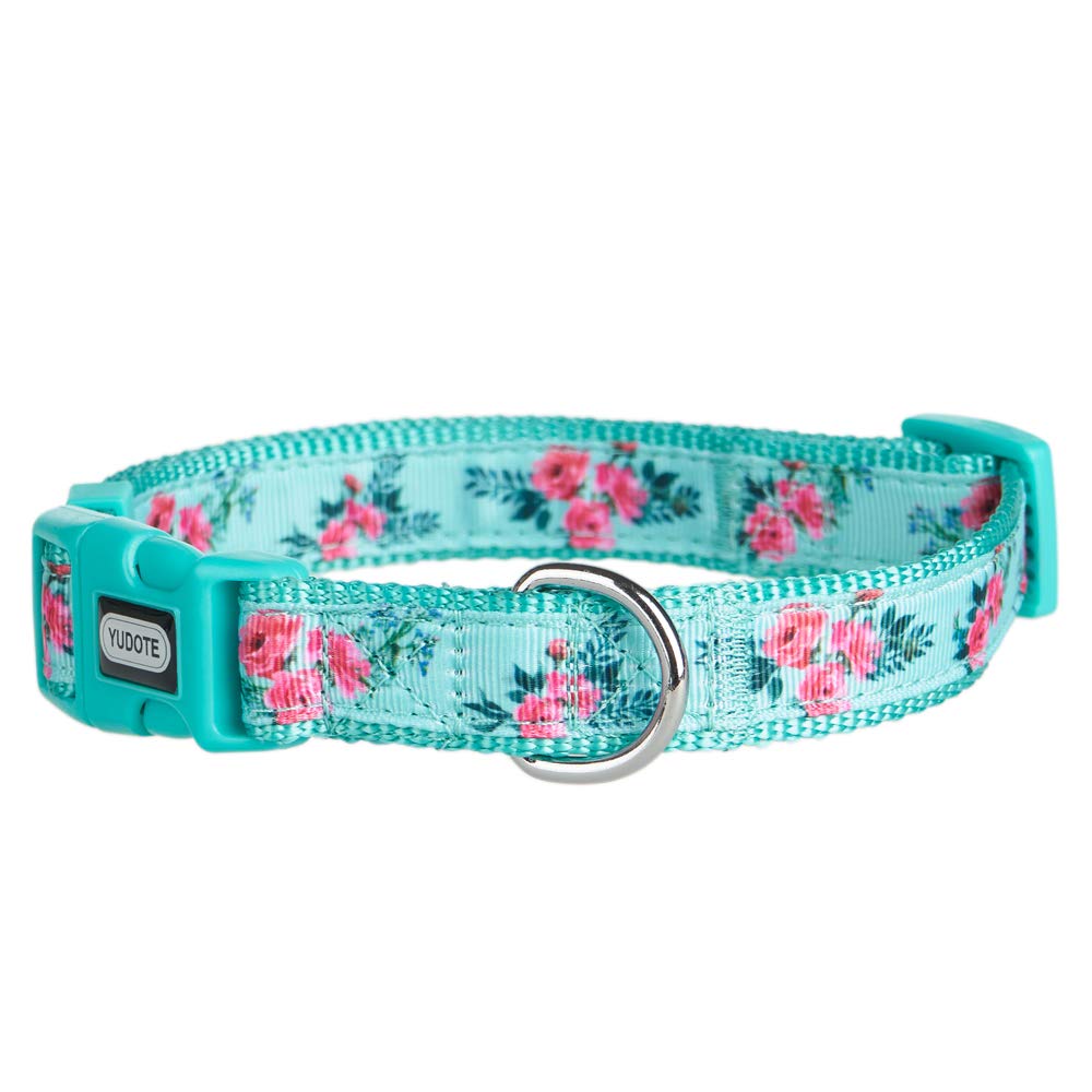 YUDOTE Floral Dog Collars Adjustable Nylon Collar with Quick Release Buckle for Female & Male Dogs, Green,Large