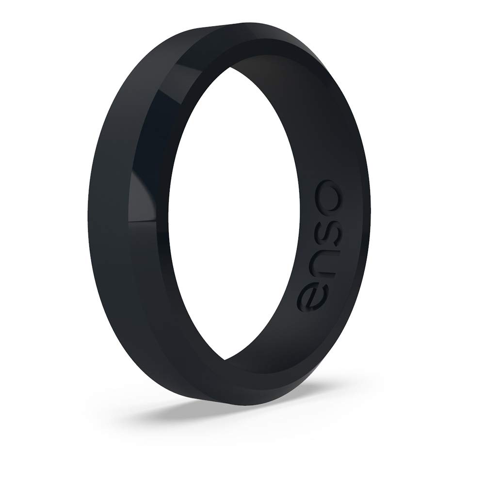 Enso Rings Bevel Thin Silicone Wedding Ring – Hypoallergenic Unisex Stackable Wedding Band – Comfortable Minimalist Band – 5.08mm Wide, 2.16mm Thick Obsidian Size: 7