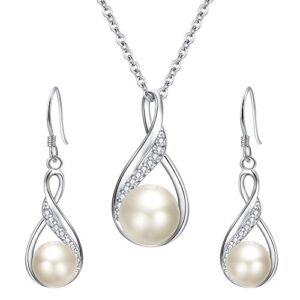 elequeen 925 sterling silver cz freshwater cultured pearls bridal pendant necklace earrings wedding jewelry sets, valentine's day/mother's day/christmas jewelry gift for girlfriend/mom