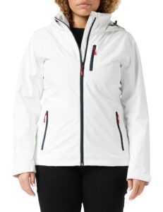 helly hansen women's crew hooded midlayer fleece lined waterproof rain jacket, 001 white, xx-large