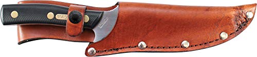 Old Timer 15OTCP Deerslayer 10.5in High Carbon S.S. Full Tang Fixed Blade Knife with 5.6in Clip Point Blade, Sawcut Handle, and Leather Belt Sheath for Hunting, Camping, Skinning, EDC, and Outdoor