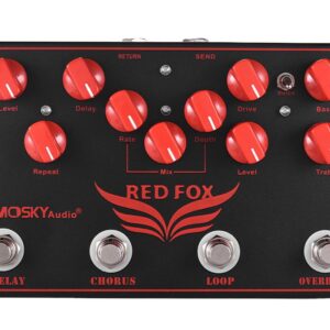 Moskyaudio Red FOX Multieffects 4-in-1 Multi-functional Guitar Effect Pedal with Overdrive, LOOP, Chorus and Delay Effects