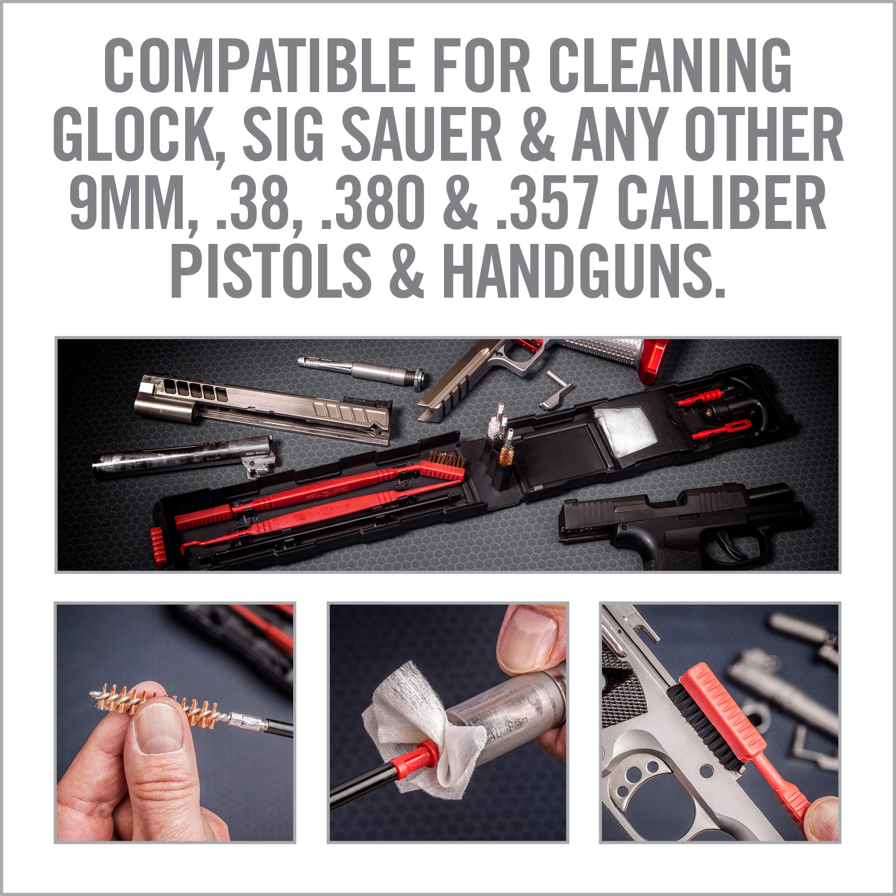 Real Avid 9mm Cleaning Kit for 9mm .357 & .38 Caliber Gun Cleaning | Complete Glock Cleaning Kit & Pistol Cleaning Kit with Bore Brush, Jag, Bore Mop, Cleaning Rod & Gun Cleaning Patches,Charcoal