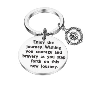 bekech graduation keychain new adventure gift enjoy the journey wishing you courage and bravery as you step forth on this new journey compass key chain gift for graduates(silver)